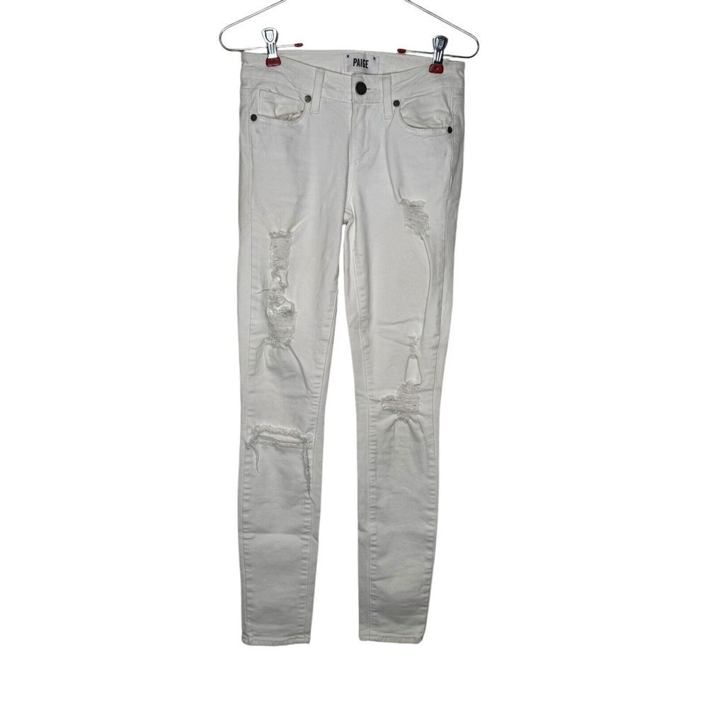 Paige Women's Jeans Verdugo Ultra‎ Skinny Stretch Distressed Denim White Sz. 25